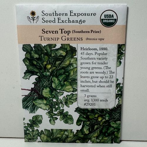 Seven Top or Southern Prize Turnip Greens, Organic, Heirloom pre-1880 origin